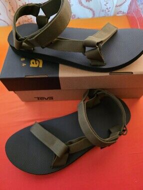 Teva Men’s Olive Green Strap Sandals with Black Footbed